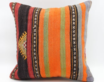 Handmade Vintage kilim pillow cover 18x18 inch 45x45 Cm Personalized Natural Dye interior Desing Modern Muted Colors cushion cover KZ-125