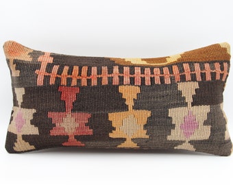 Handmade Kilim Lumbar Pillow Cover: Turkish Home Decor (10x20 inch)