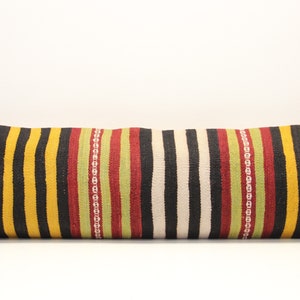 King Size Kilim Lumbar Pillow Cover: 14x48 inch Handmade Bedding Pillow