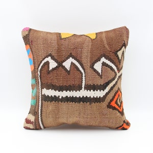 Turkish Kilim Pillow Cover: 14x14 Striped Wool, Eclectic Boho Design