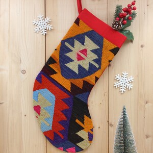 Christmas Stocking holiday stocking Kilim Christmas ornaments handmade  Christmas Stockings  Decor Gift New year Unique Stocking KJ-03