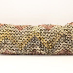 Large Kilim Lumbar Pillow Cover: Turkish Handmade Boho Decor (12x36 inch)