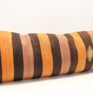 Large Kilim Lumbar Pillow Cover: Turkish Boho Home Decor (12x36 inch)