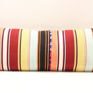 Large Lumbar Kilim Pillow Cover: Turkish Handmade Boho Decor (12x36 inch)
