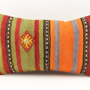Throw Kilim Pillow Cover 12x20 inch 30x50 Cm Rustic Pillow Anatolian Natural cushion cover Turkish Handmade Decorative Bolster KB-308