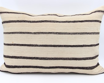 Housse de coussin lombaire kilim vintage : laine turque faite main, 40 x 61 cm