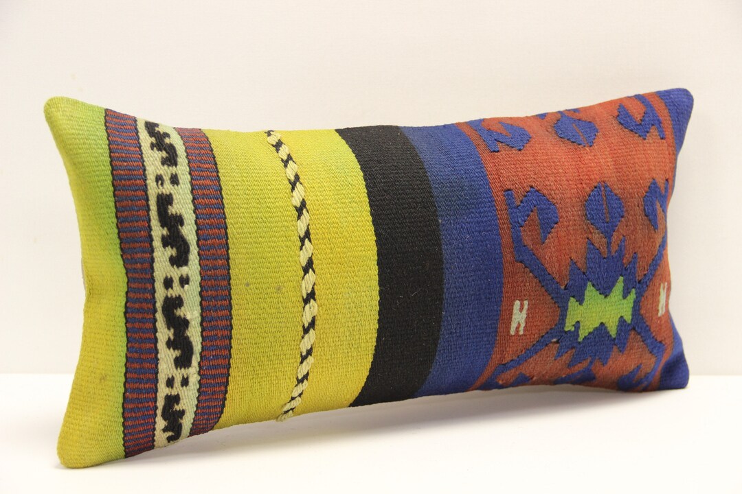 Kilim Lumbar Pillow Cover 10x20 Inch 25x50 Cm Bedding Pillow Etsy