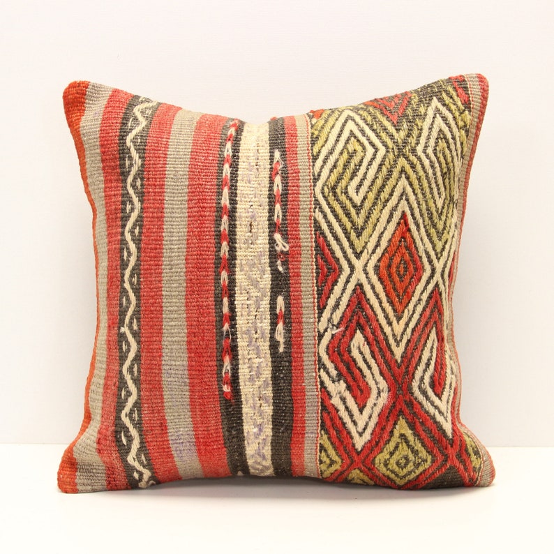bohemian pillow Turkish pillow 16 x 16 Inches pillow Kilim pillow vintage pillow throw pillow 40x40 pillow