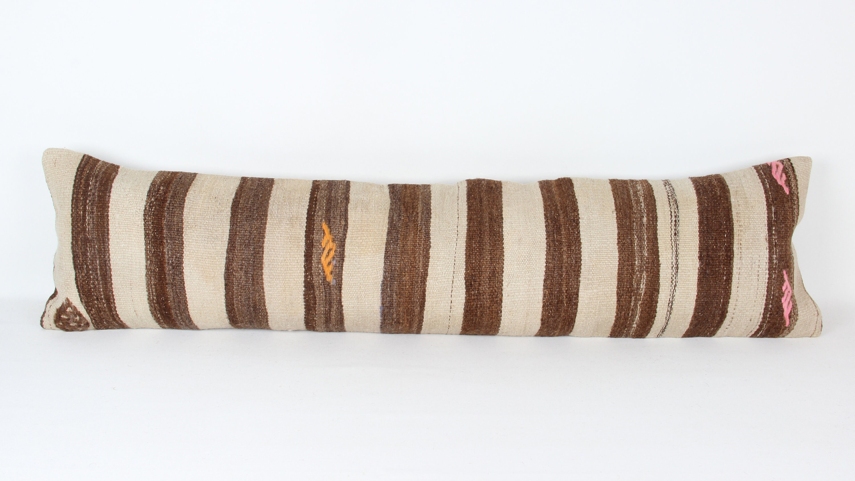 Handmade Kilim Lumbar Pillow Cover: Vintage Turkish Wool, 12x48 inch