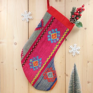Christmas Stocking holiday stocking Kilim Christmas ornaments handmade  Christmas Stockings  Decor Gift New year Unique Stocking KJ-10
