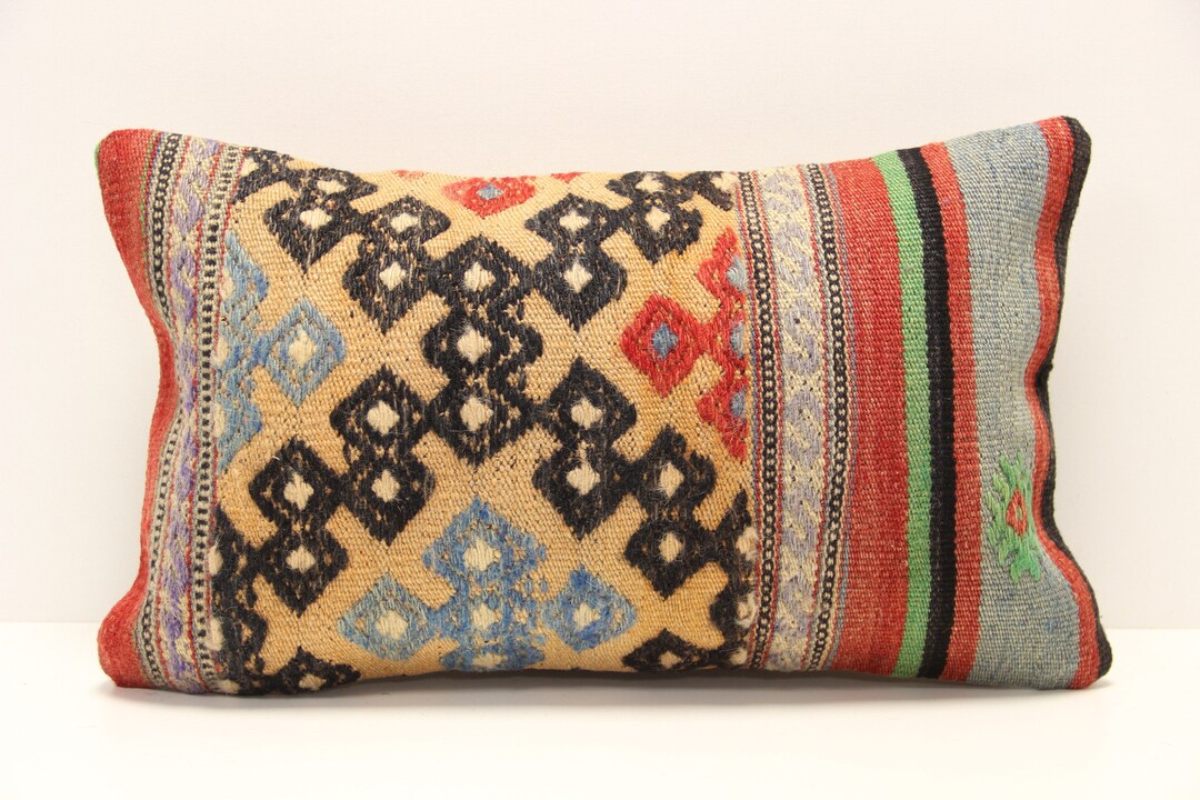Kilim Lumbar Pillow Cover 12x20 Inch 30x50 Cm Bedding Pillow Turkish