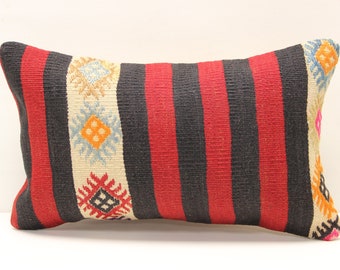 Funda de almohada lumbar Kilim: cojín de lana turca de 30 x 50 cm