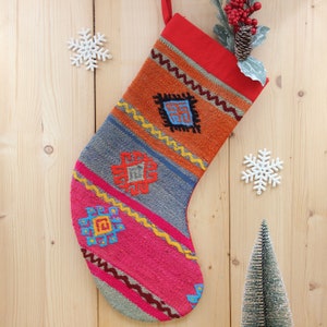 Christmas Stocking holiday stocking Kilim Christmas ornaments handmade  Christmas Stockings  Decor Gift New year Unique Stocking KJ-07