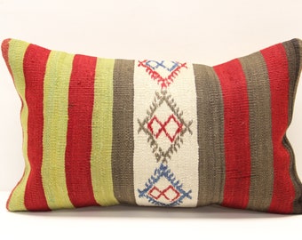 Funda de almohada lumbar Kilim: cojín de lana turca vintage de 30 x 50 cm