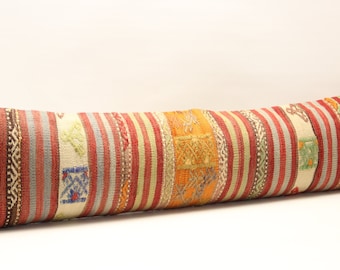 Handmade Kilim Lumbar Pillow Cover: Extra Long Chevron Bedding (12x48 inch)