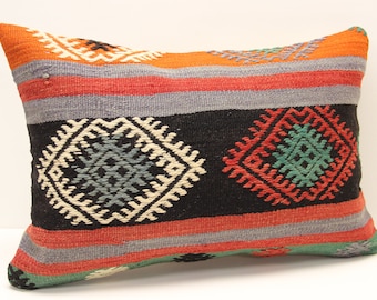 Housse de coussin lombaire kilim vintage : laine turque faite main, 40 x 61 cm