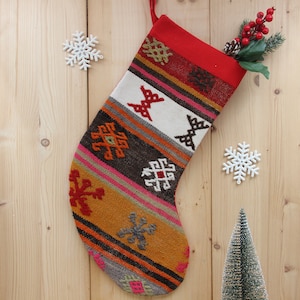 Christmas Stocking holiday stocking Kilim Christmas ornaments handmade  Christmas Stockings  Decor Gift New year Unique Stocking KJ-04
