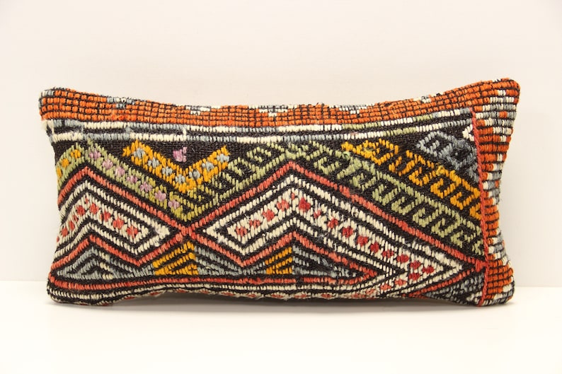 Kilim Lumbar Pillow Cover 10x20 inch 25x50 Cm Bedding Pillow Turkish Handmade Decorative Home Design KA-5