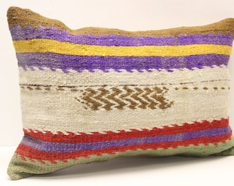 Housse de coussin lombaire kilim vintage : laine turque faite main, 40 x 61 cm