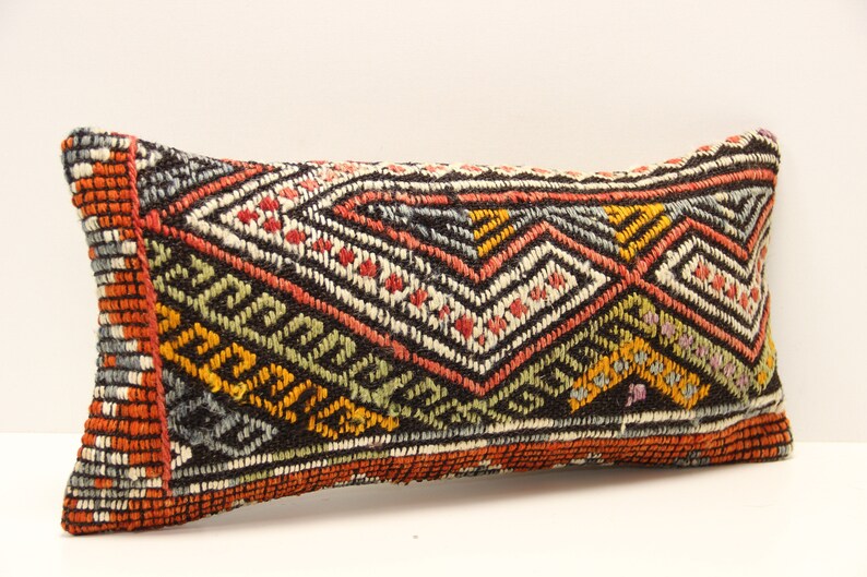 Kilim Lumbar Pillow Cover 10x20 inch 25x50 Cm Bedding Pillow Turkish Handmade Decorative Home Design KA-5