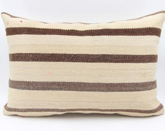 Housse de coussin lombaire kilim vintage : laine turque faite main, 40 x 61 cm