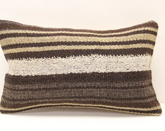 Funda de almohada lumbar Kilim: cojín de lana turca vintage de 30 x 50 cm