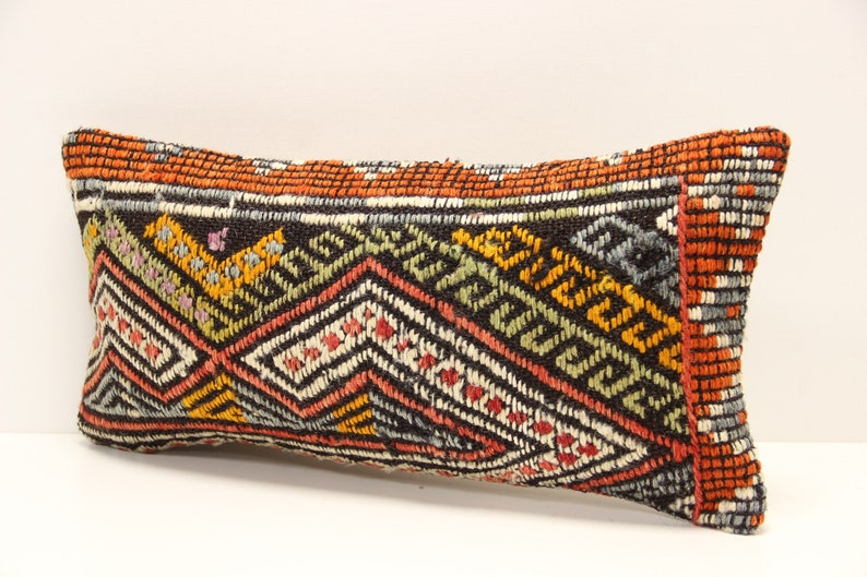 Kilim Lumbar Pillow Cover 10x20 inch 25x50 Cm Bedding Pillow Turkish Handmade Decorative Home Design KA-5