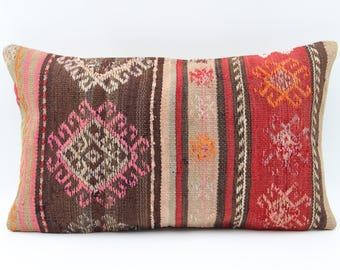 Funda de almohada lumbar Kilim de 30 x 50 cm, almohada de lana tejida turca
