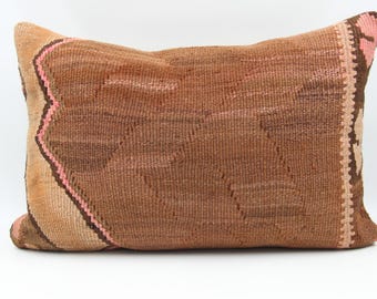 Housse de coussin lombaire kilim vintage : laine turque faite main, 40 x 61 cm