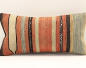 Kilim Lumbar Pillow Cover 8x16 inch 20x40 Cm Bedding Pillow Turkish Handmade Decorative Home Design KG-152