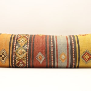 King Size Kilim Lumbar Pillow Cover: 14x48 inch, Handmade Wool Bedding