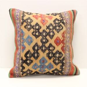 Handmade Turkish Kilim Pillow Cover: 18x18 Boho Home Decor