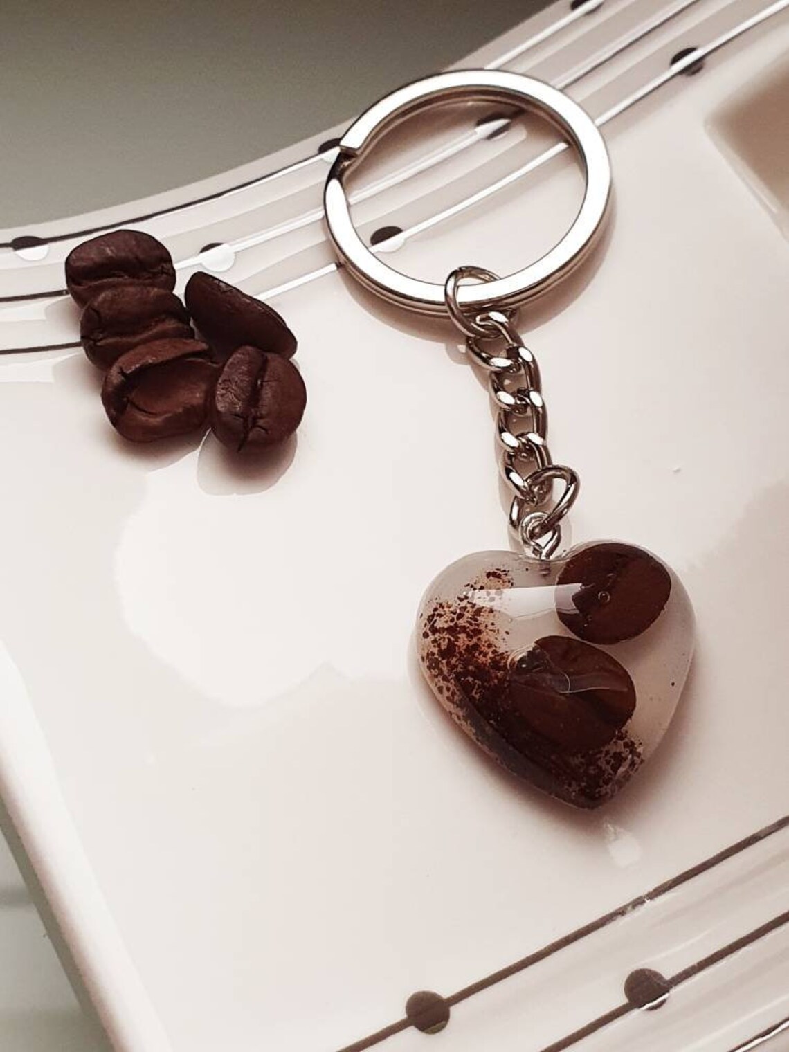 Heartshaped Keychains With Coffee Beans / Coffee Lovers / Etsy