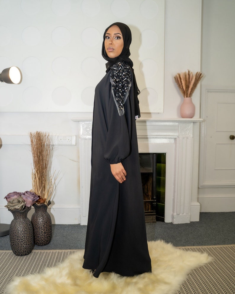 Elegant Open Black Sequin Abaya