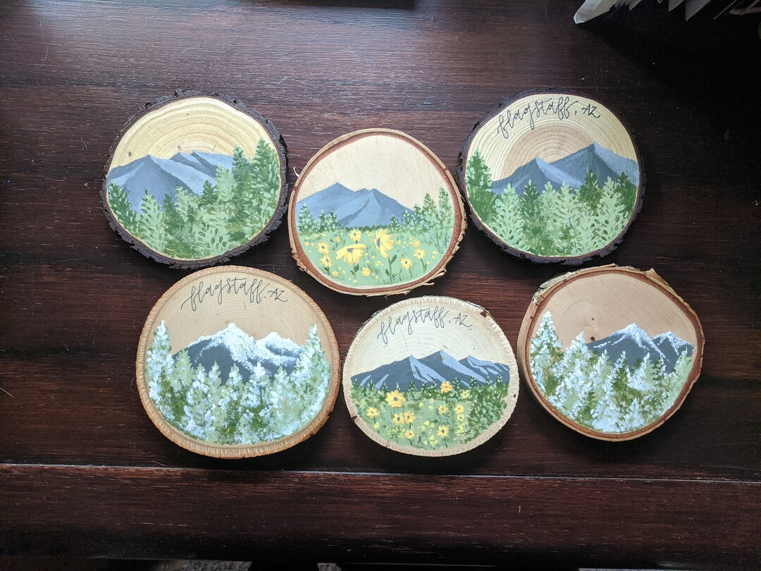 Custom Handpainted Wood Slices Coasters and 3.5 Etsy