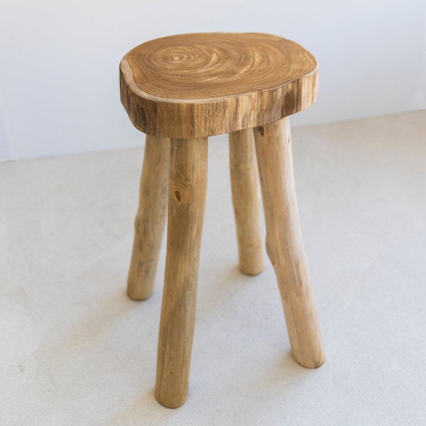 Teak Wooden Stool，Small Wood Stool，Accent Table，Wood Stool Side Table，Bath Caddy，Plant Stand，Nightstand，Modern Farmhouse，Neutral Home Decor
