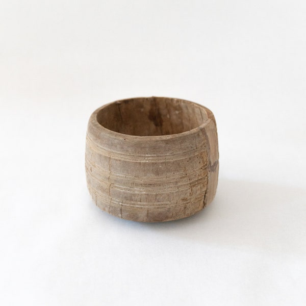 Antique Wooden Vase - Honey Pot Vessel Bleached