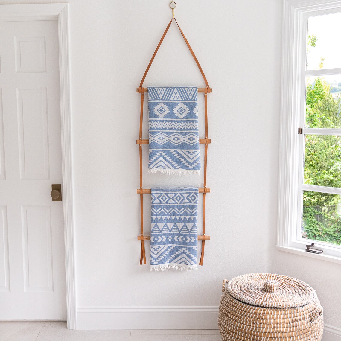 Wall Hanging Blanket Ladder with Leather Straps Handcrafted Etsy
