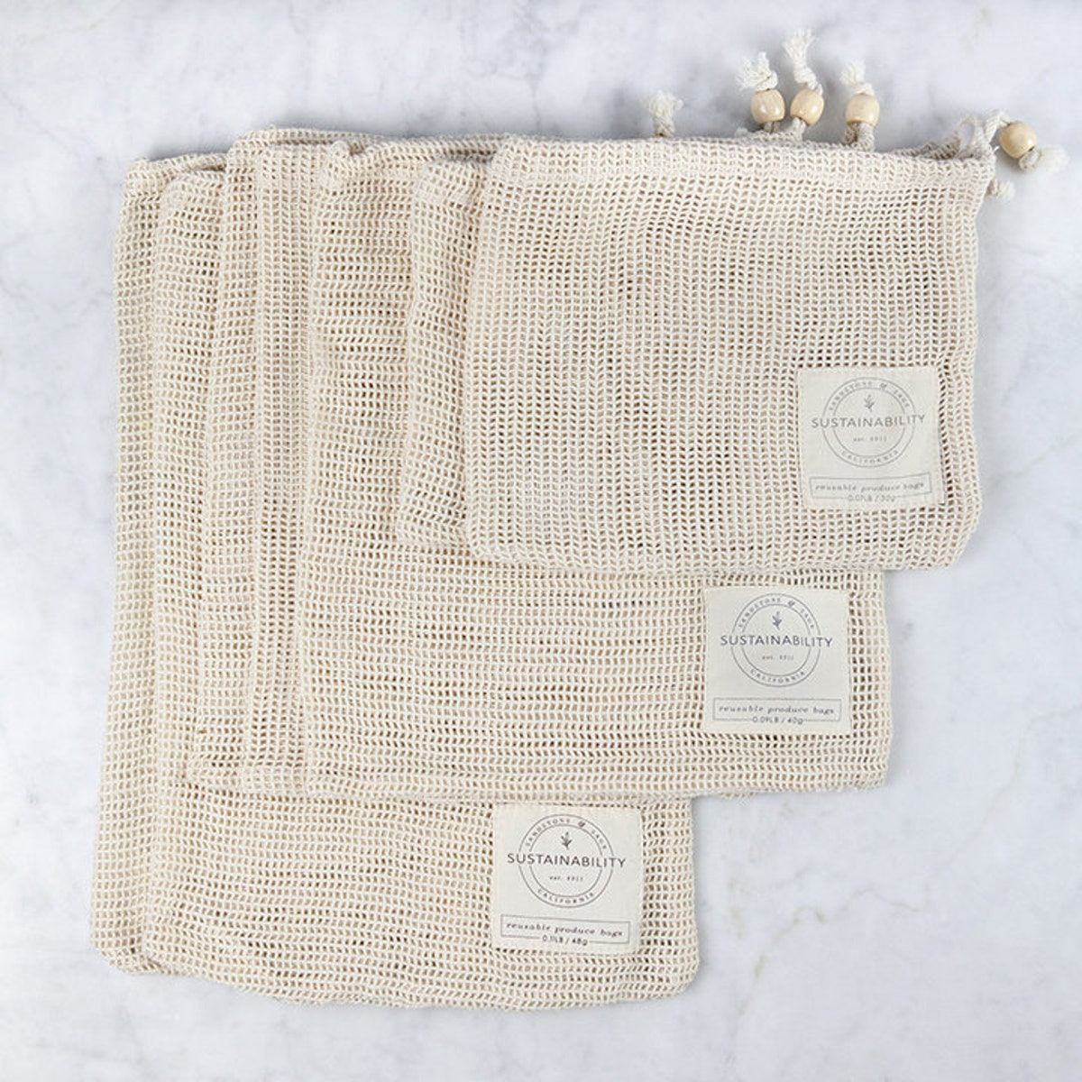 Organic Reusable Produce Bags, Eco Friendly Zero Waste Living Sustainable Wrapping, Intimate Laundry, Set of 7 Storage Gift Bag