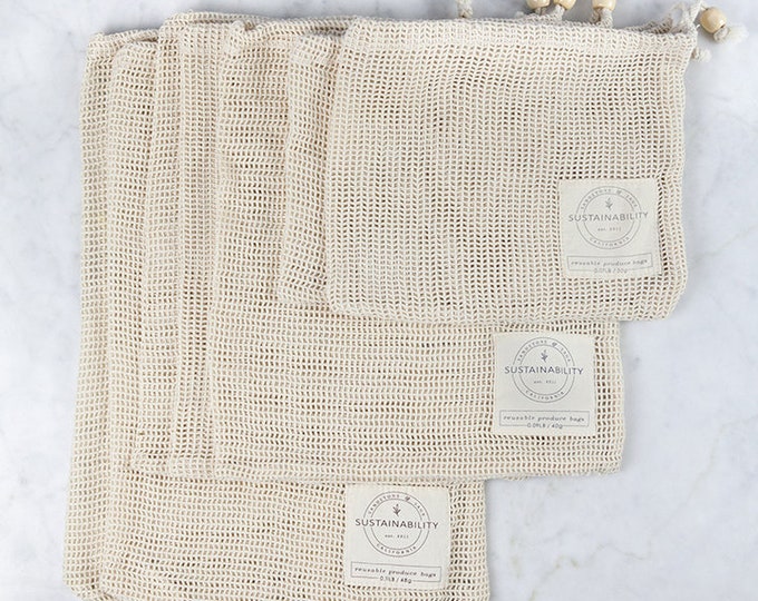 Organic Reusable Produce Bags, Eco Friendly Zero Waste Living Sustainable Wrapping, Intimate Laundry, Set of 7 Storage Gift Bag