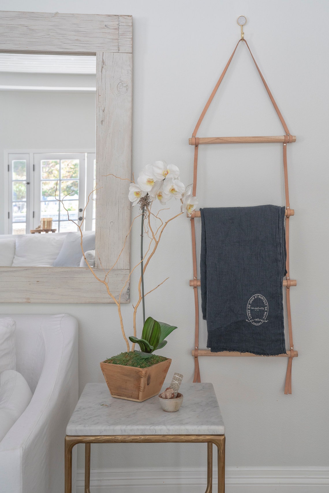 Wall Hanging Blanket Ladder with Leather Straps Handcrafted Etsy