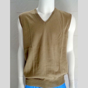 Brand new Italian marked Peluso Wool Men Vest, V Neck Beige Vest, Sleeveless Sweater, Wool Waistcoat, Beige Soft Wool Vest large size