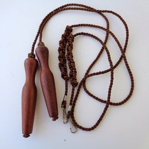Pair of Antique Italian Wood and fibers  Curtain Pulls/ Turned Wood Embellishment/Weighted Bottoms 1970s Wooden Light/Blind Pull Embrasse