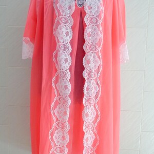 Vintage Italian Coral Bridal Peignoir Set – Sheer Lace Robe and Nightgown – Honeymoon Morning Lingerie – Size M image 4
