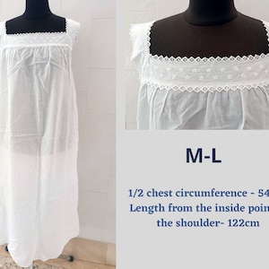 Finest cotton, hand -sewn and embroidered women&#39;s white nightgown for wedding night refined vintage Italian  wedding night natural fiber
