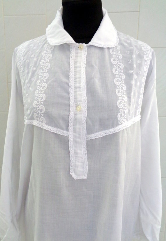 Vintage Italy marked Dacron white cotton long emb… - image 7