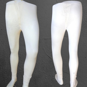 Vintage Italian Thermal Pants L – White Long Johns Underwear, 70s Wool Blend Base Layer