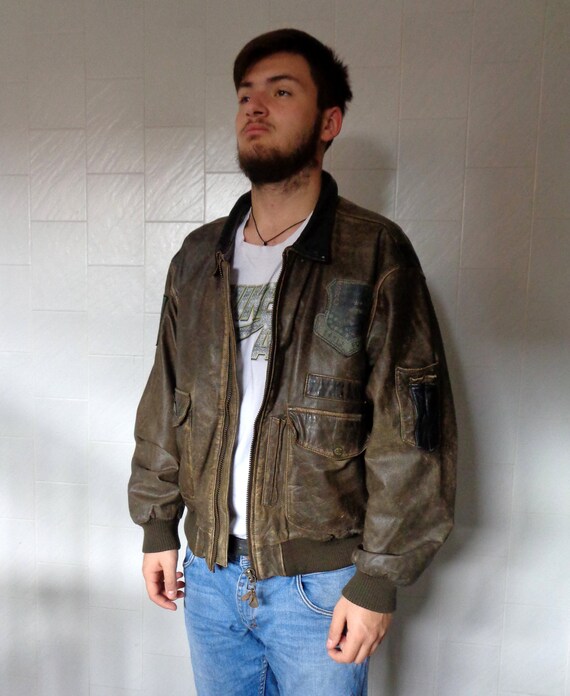 Vintage Eagle Force Basic Line Flying Leather Jac… - image 2