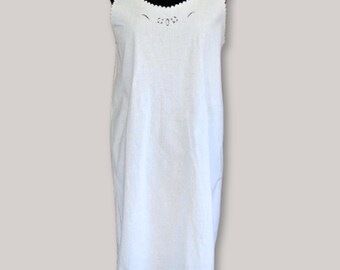 Antique Raw Linen Nightgown • Hand Sewn & Hand Embroidered • Crochet Lace • Early 1900s Italian Nightshirt • Vintage Linen Dress