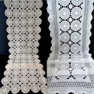 Vintage rectangular table runner Crochet lace handmade vintage Italy ecrù white  Lace cotton Doily, shabby chic home style, Handmade doily